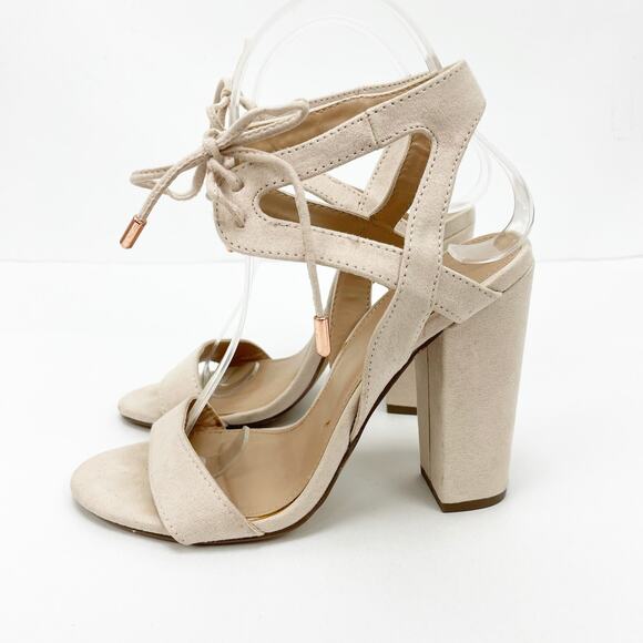 Charlotte Russe Womens Jennie Sandals 6 Faux Suede Open Toe Block Strappy Heels - Picture 6 of 11